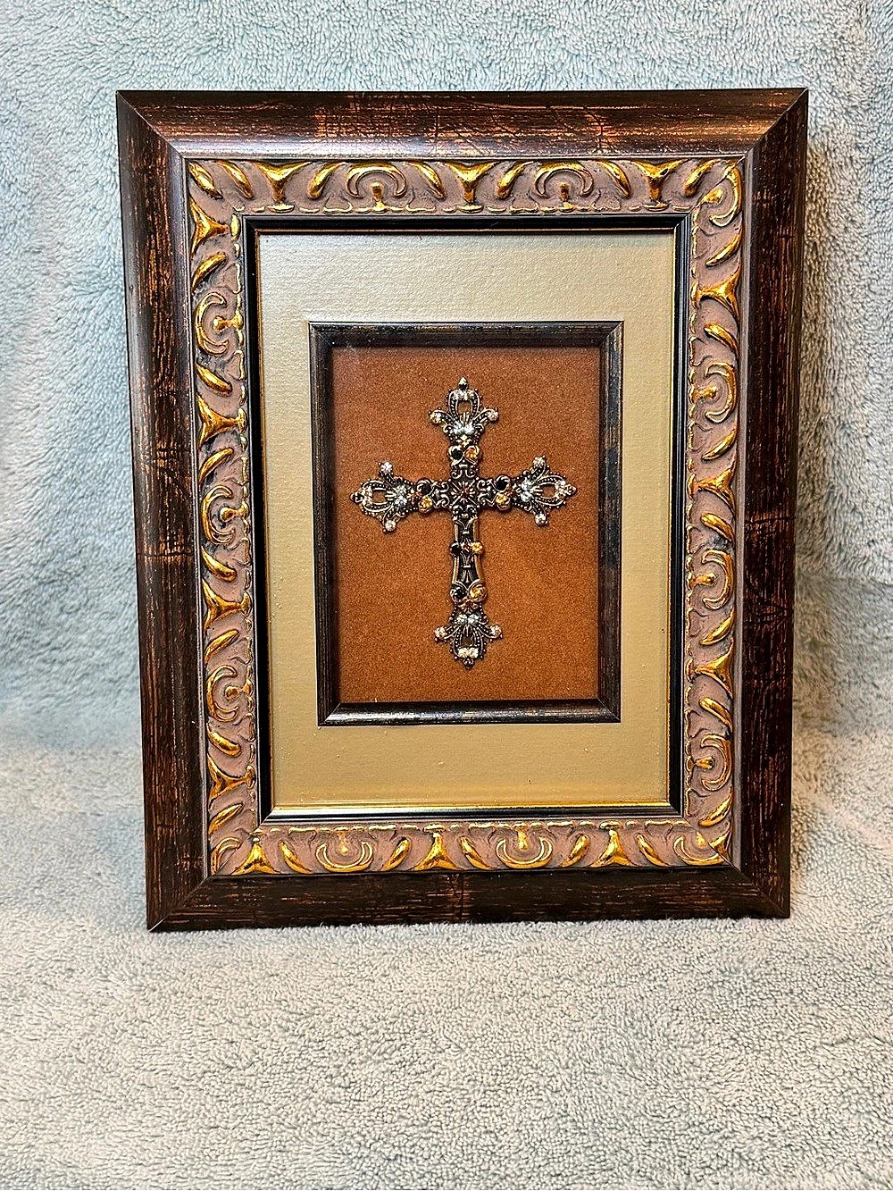 Belinda Miley Framed Cross w Amber and Swarovski Crystal Accents